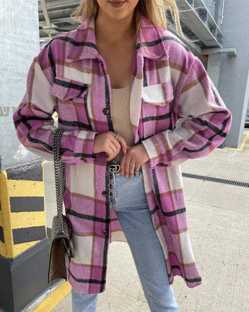 NEW Plaid Flap Detail Drop Shoulder Button Up Shacket
