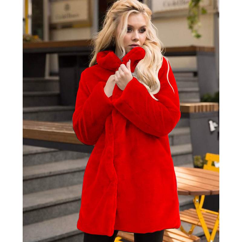 EXPLOSIONS REX RABBIT FUR  VERTICAL COLLAR FUR COAT MID LENGTH 