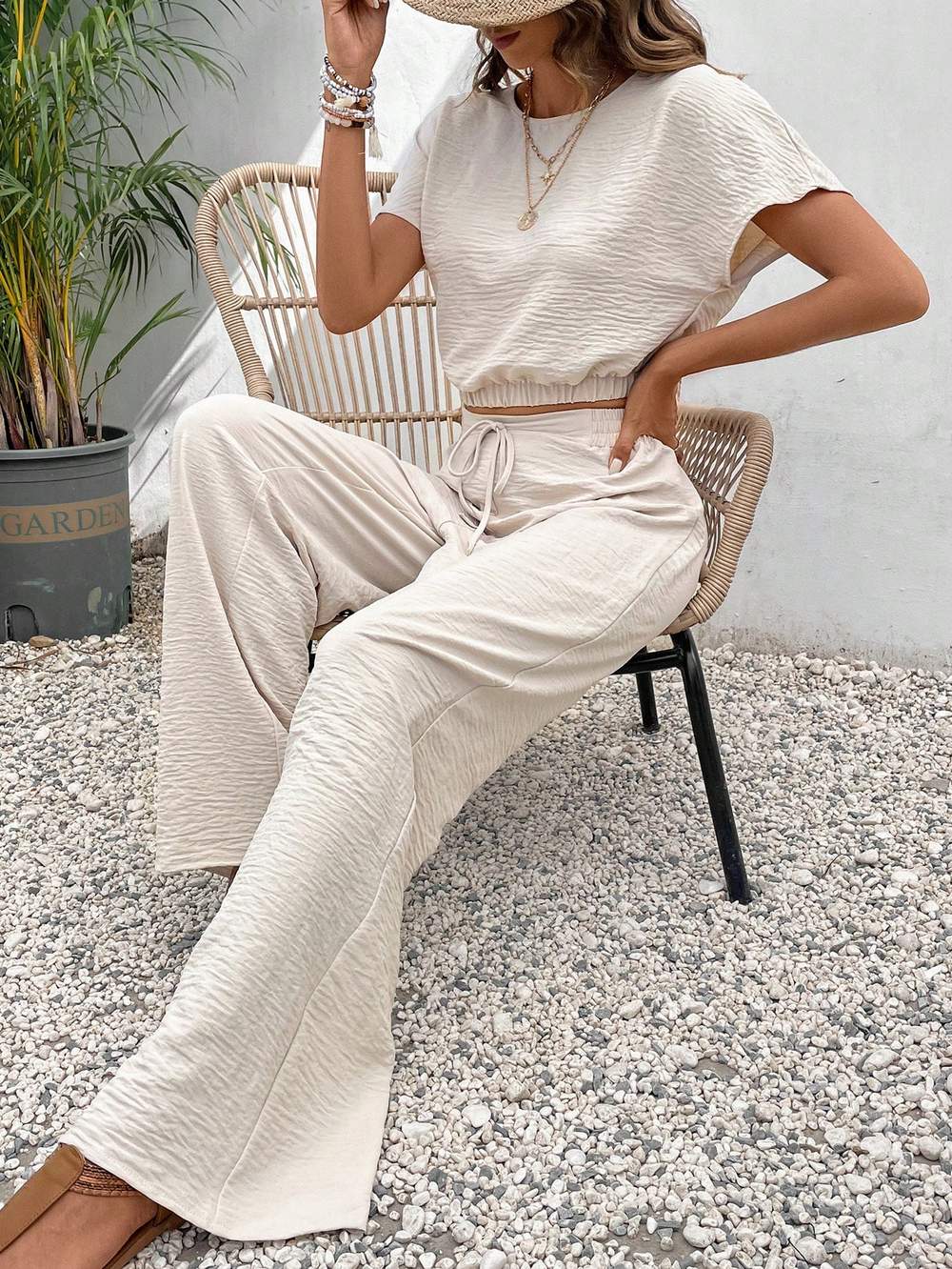 FRENCHY WOMEN S PANTS SET LOOSE TEXTURE SOLID COLOR CASUAL TWO PIECE SUIT