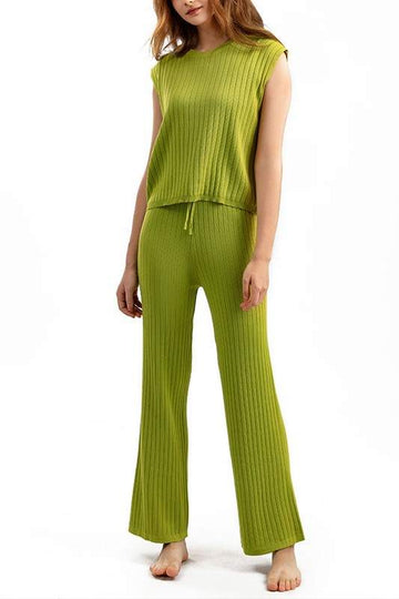 SOLID KNIT TOP AND PANTS SET
