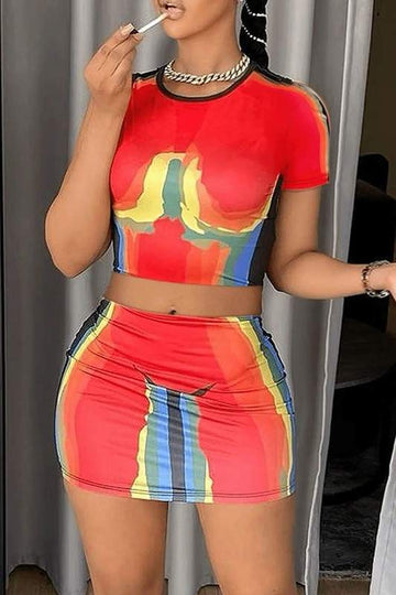 GRAPHIC CROP TOP TEE AND SKIRT SET