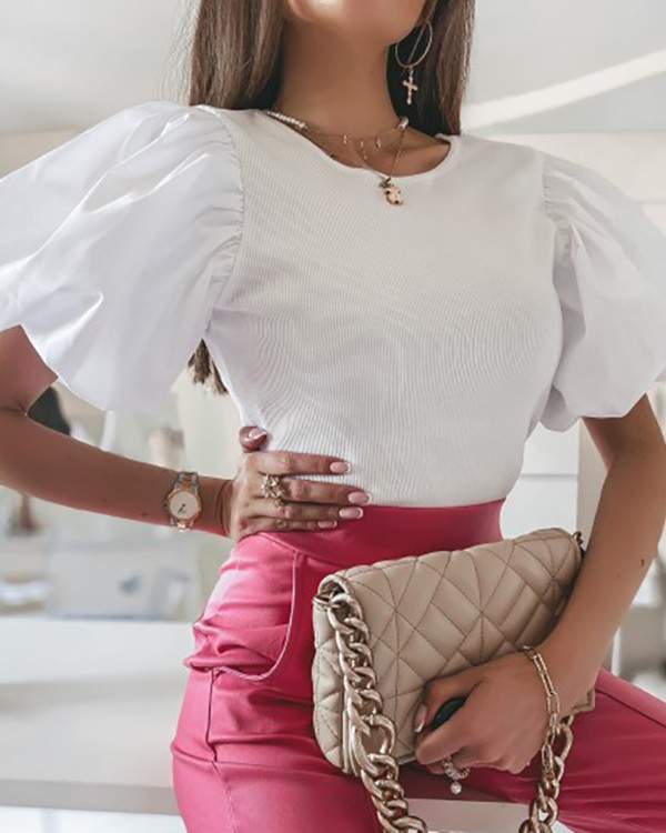 Lantern Sleeve Knit Skinny Top