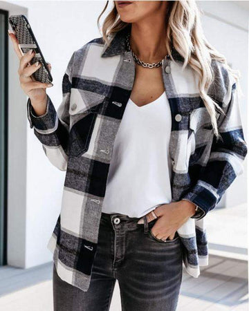 Plaid Print Long Sleeve Button Up Shacket