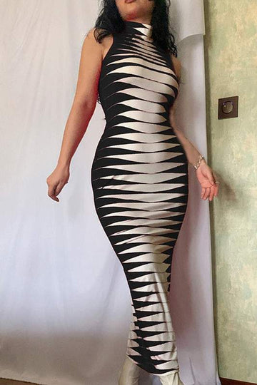 SLEEVELESS GRAPHIC LONG DRESS