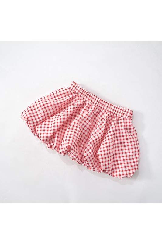 PLAID BOW CROPPED BUBBLE SKIRT SETS