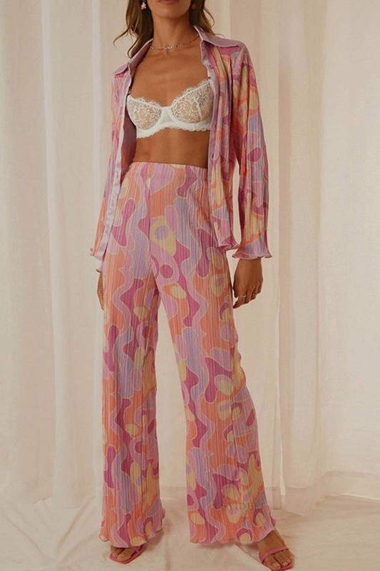 PLEATED LONG SLEEVE SHIRT AND PANTS SET