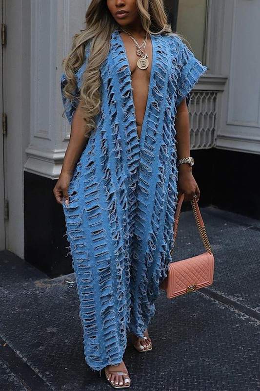RIPPED LOOSE FIT DENIM JUMPSUIT