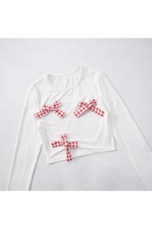 PLAID BOW CROPPED BUBBLE SKIRT SETS
