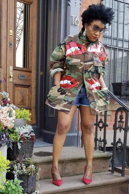 EMBROIDERED SEQUINS MULTI POCKETS CAMO JACKET