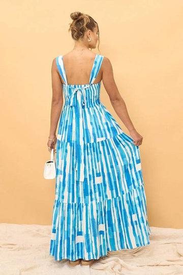 SQUARE NECK PATCHWORK MAXI DRESS