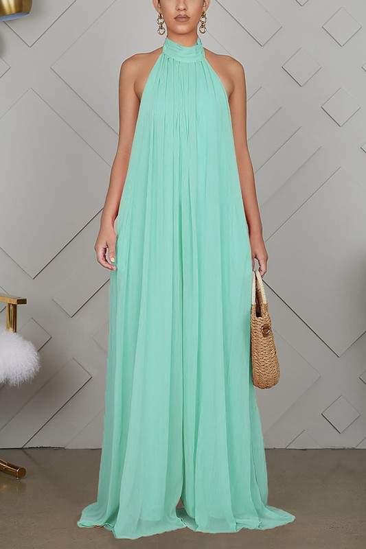HALTER WIDE LEG SLEEVELESS JUMPSUIT