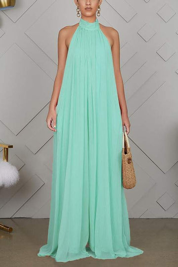 HALTER WIDE LEG SLEEVELESS JUMPSUIT