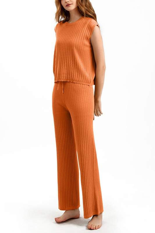 SOLID KNIT TOP AND PANTS SET