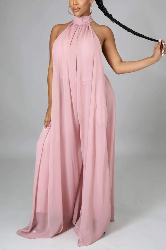 HALTER WIDE LEG SLEEVELESS JUMPSUIT