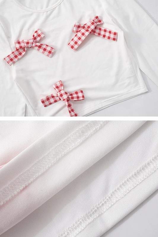 PLAID BOW CROPPED BUBBLE SKIRT SETS
