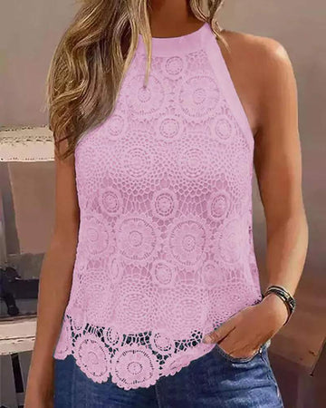 Summer Lace Top: Casual Halter Blouse
