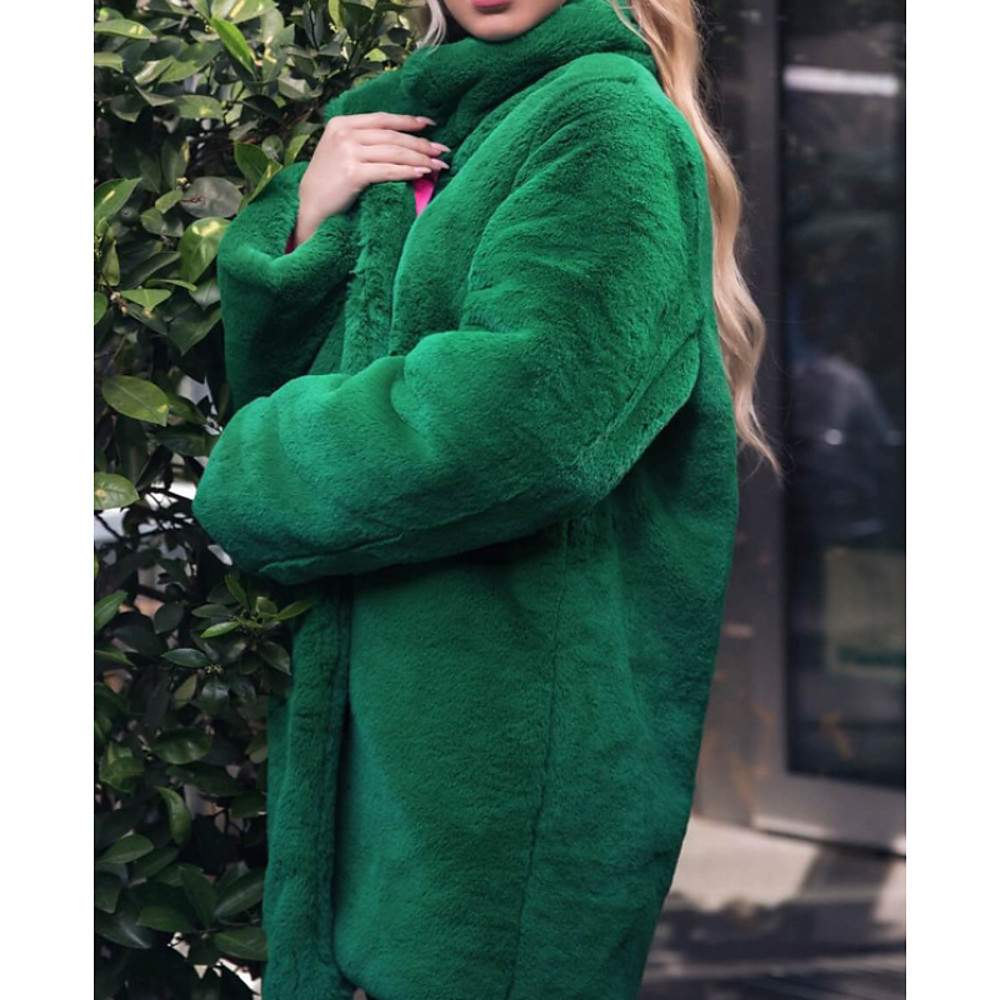 EXPLOSIONS REX RABBIT FUR  VERTICAL COLLAR FUR COAT MID LENGTH 