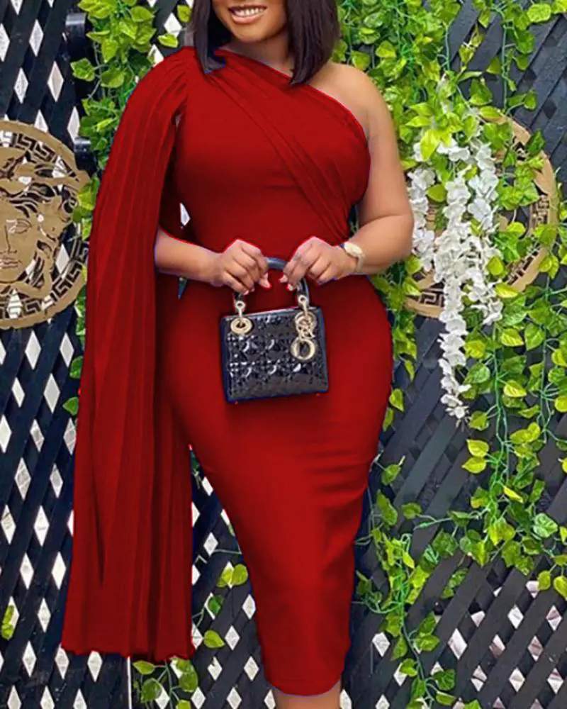 ONE SHOULDER RUCHED EVENING DRESS