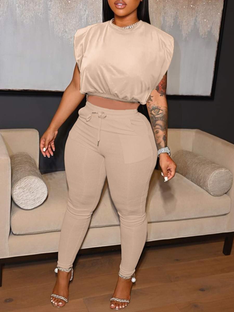 ROUND NECK DRAWSTRING PANTS SET