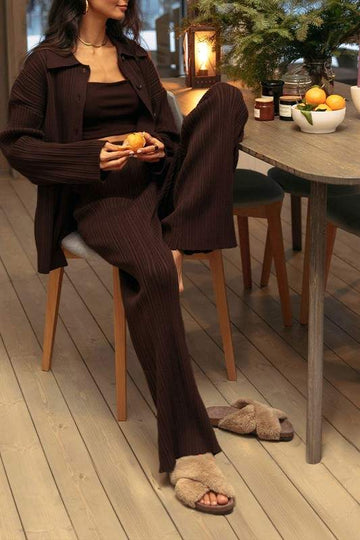 RIBBED KNIT SWEATER AND PANTS SET