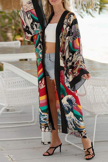 GRAPHIC MAXI KIMONO CARDIGAN