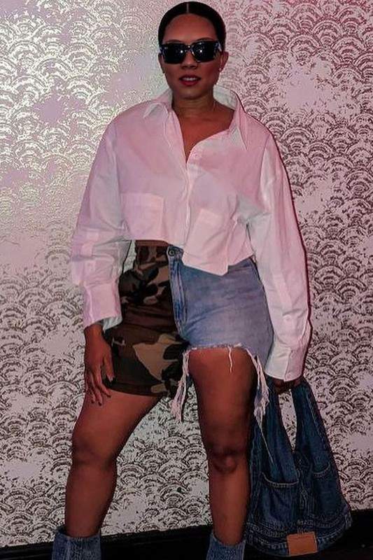 CAMO MIXED DENIM SHORTS