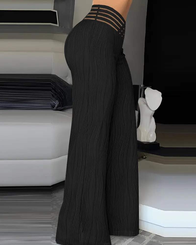 OVERLAP WAIST TEXTURED FLARED PANTS