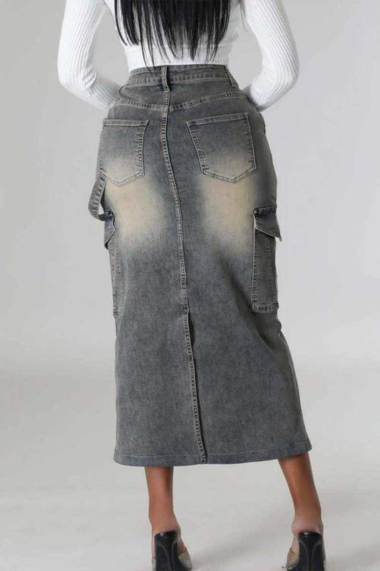 Denim Skirt, High-Waisted Cargo Skirt