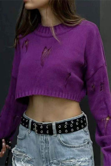 CROCHET DISTRESSED CROP SWEATER