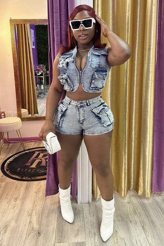 DENIM VEST AND SHORTS SET