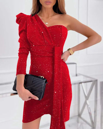 Fashionable Cocktail Dress: One Shoulder Red Style