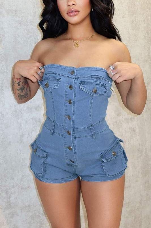 DENIM TUBE ROMPER