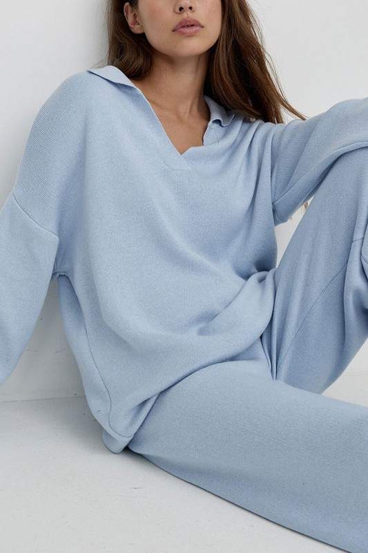 SOLID KNIT SHIRT AND PANTS SET