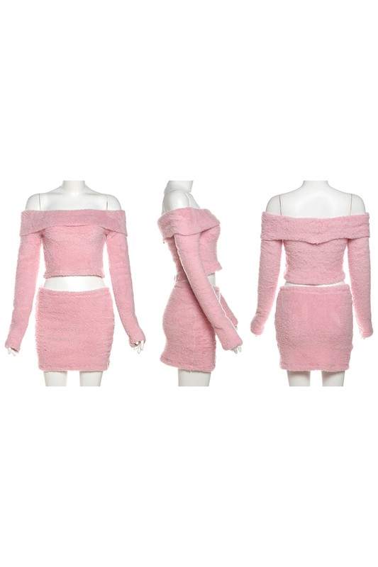 VEGAN FUR SHIRT AND SKIRT SET