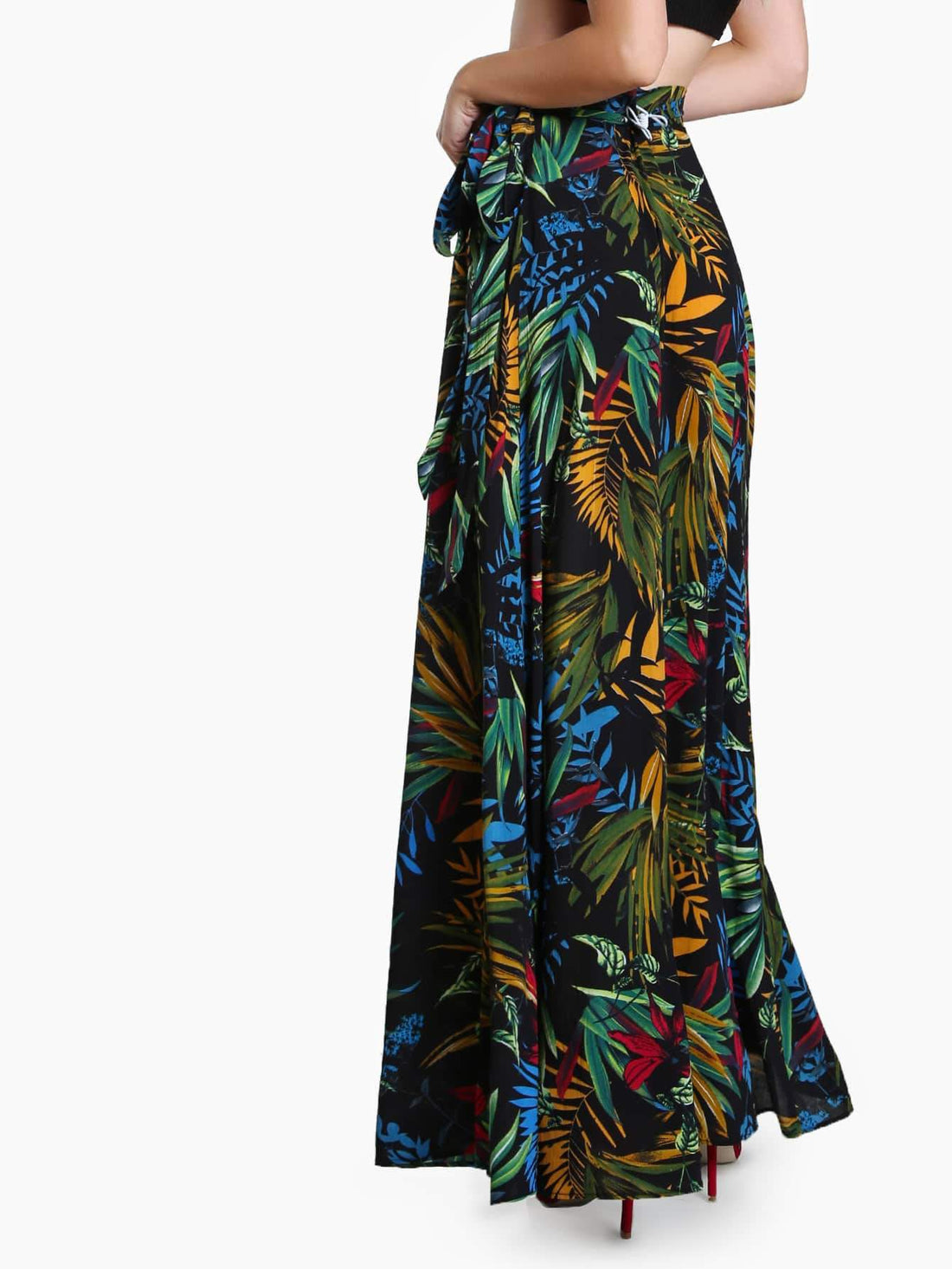 VCAY TROPICAL PRINT SELF TIE WRAP SKIRT