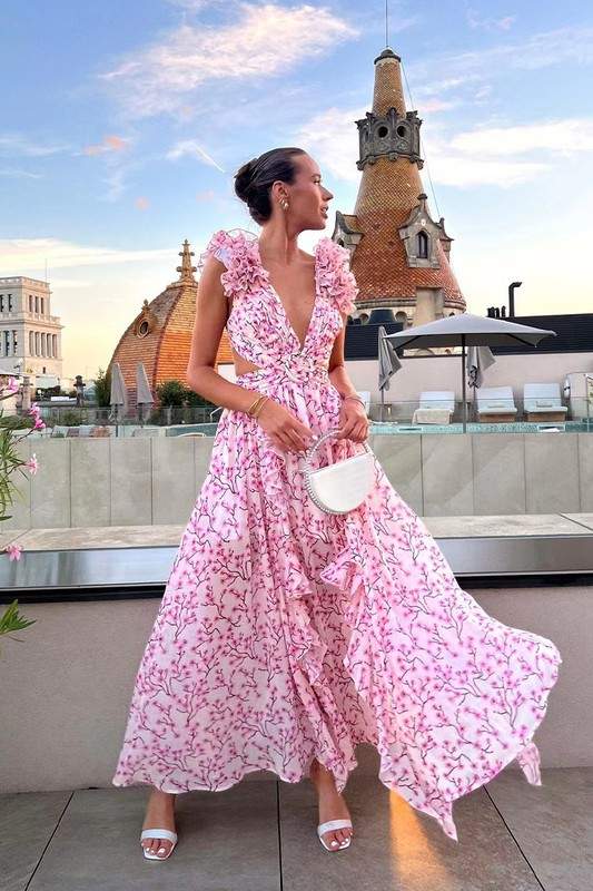 Floral Maxi Dress with Flutter Sleeves