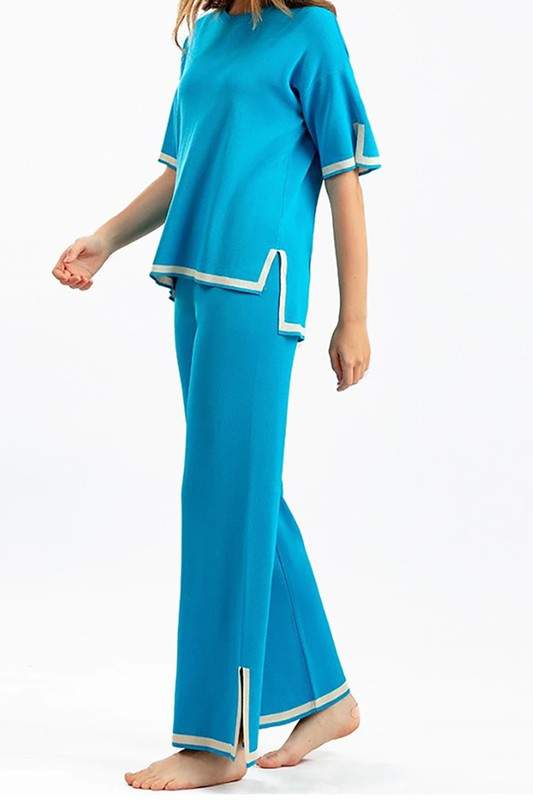 KNIT SHORT SLEEVES AND WIDE LEG PANTS MATCHING SET