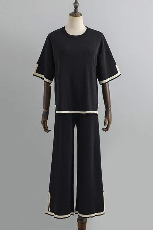 SOLID KNIT TEE AND PANTS SET