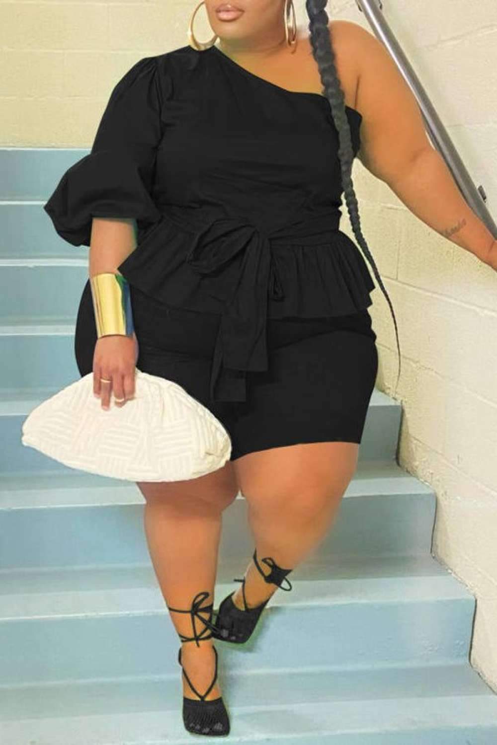 Elegant One Shoulder Peplum Dress Fashion