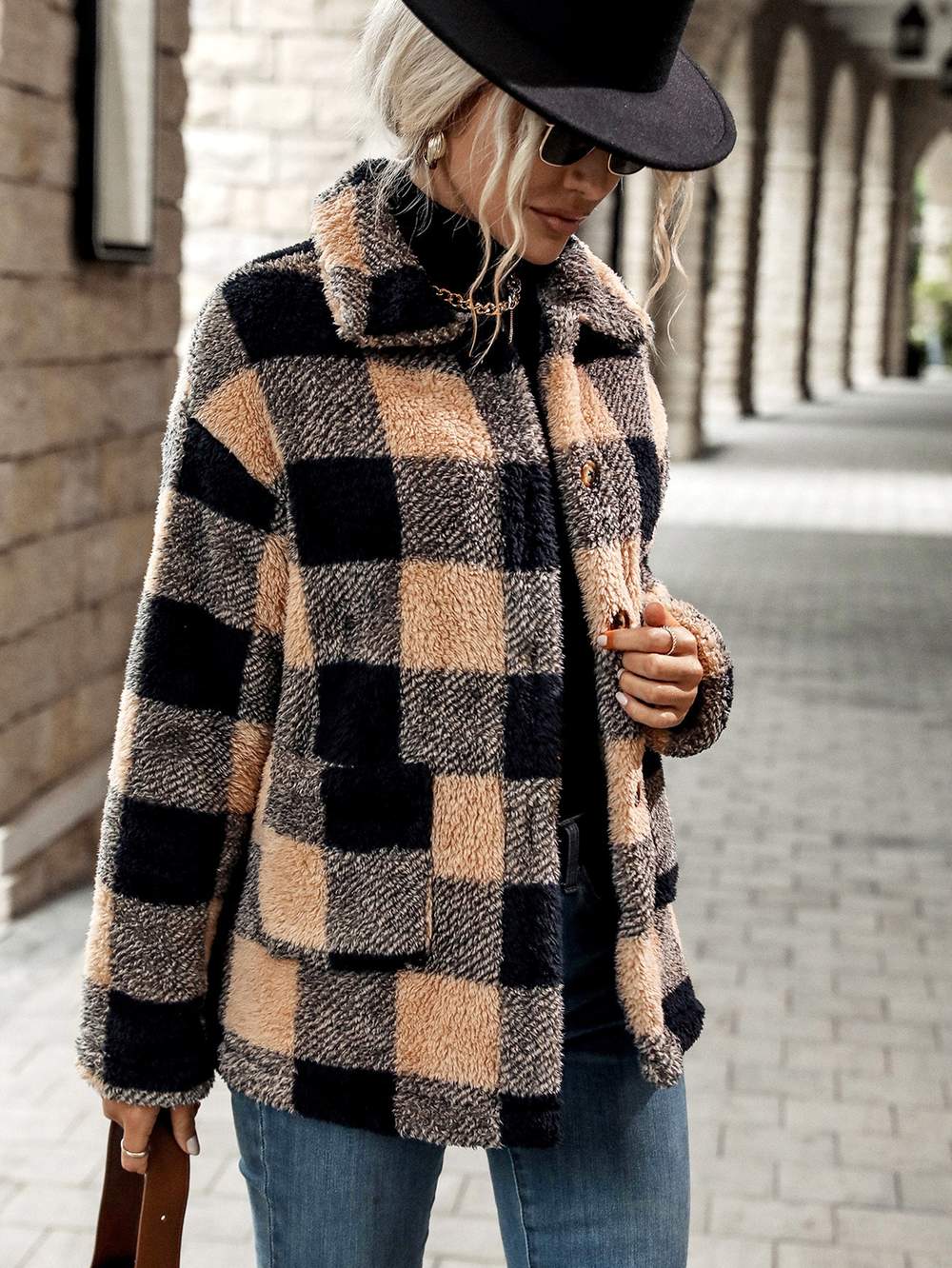 BUFFALO PLAID PATTERN DUAL POCKET DROP SHOULDER FLANNEL COAT