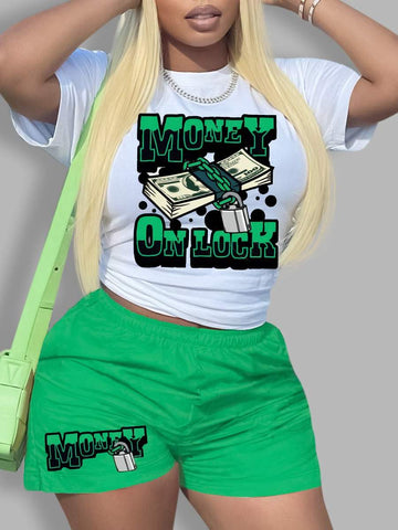 MONEY LETTER PRINT SHORTS SET