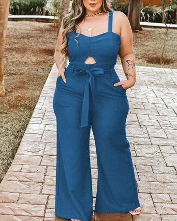 PLUS SIZE POCKET DETAIL BELTED JUMPSUIT