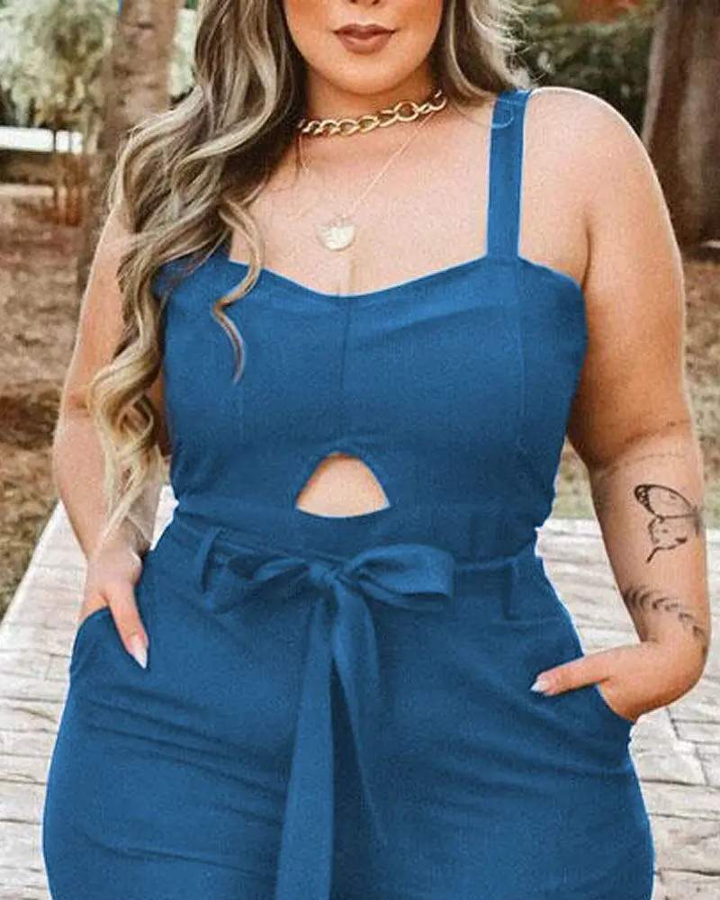 PLUS SIZE POCKET DETAIL BELTED JUMPSUIT