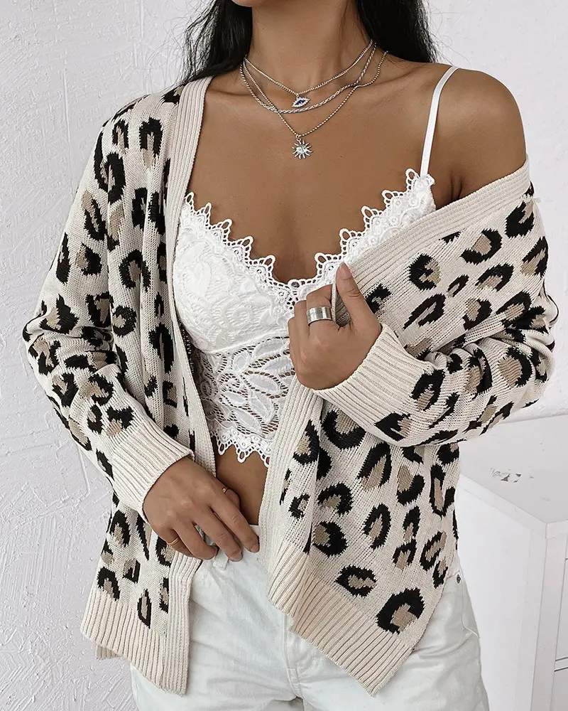 LEOPARD PRINT OPEN FRONT CARDIGAN