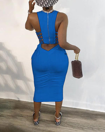 Black Backless Party Dress with Ruffles