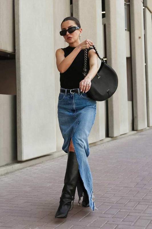 Casual Chic Denim Skirt and Sleek Top