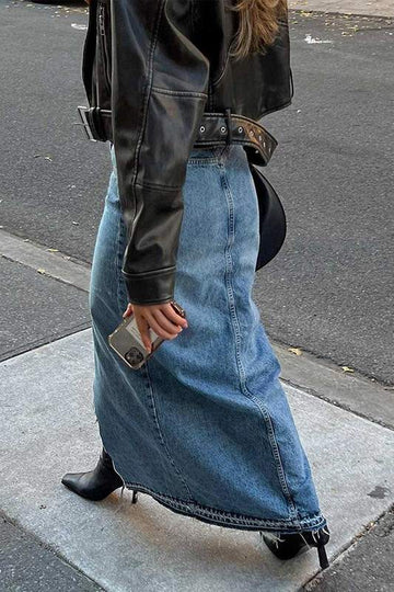 Casual Chic Denim Skirt and Sleek Top