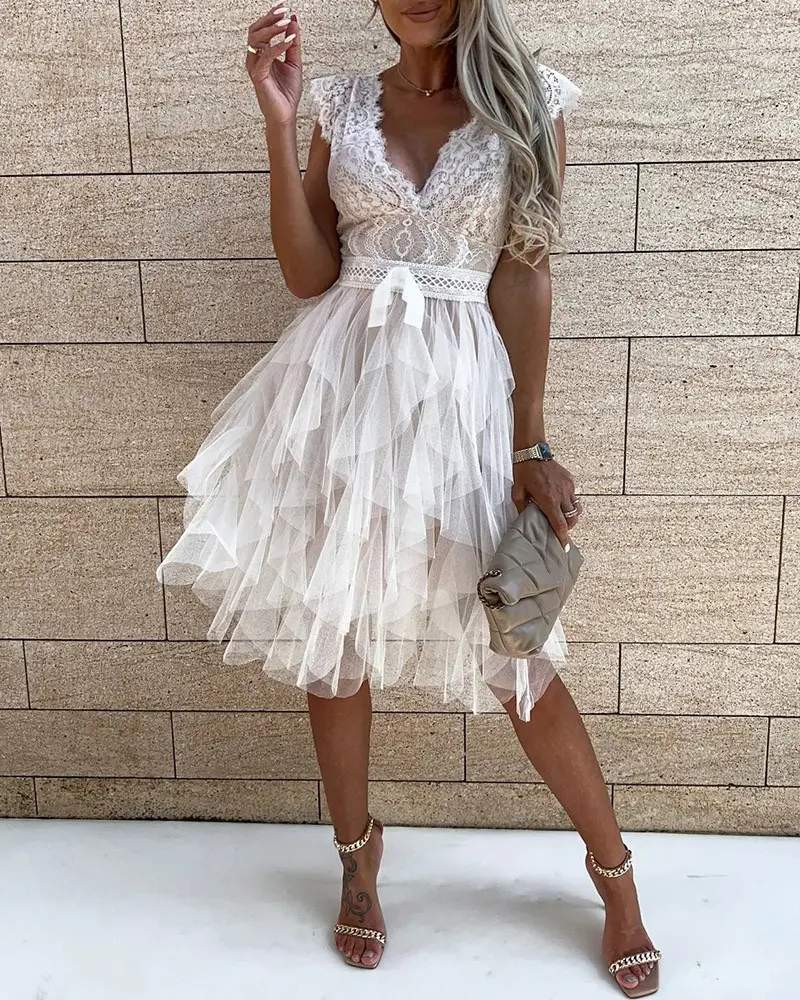 Cute Ruffle Lace Wedding Guest Dress