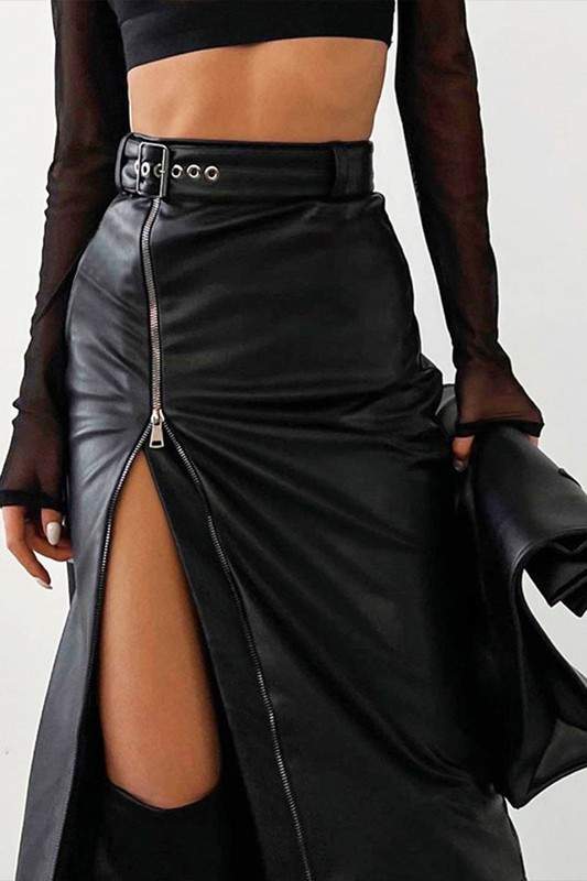 ZIP UP FAUX LEATHER SHORT DRESS