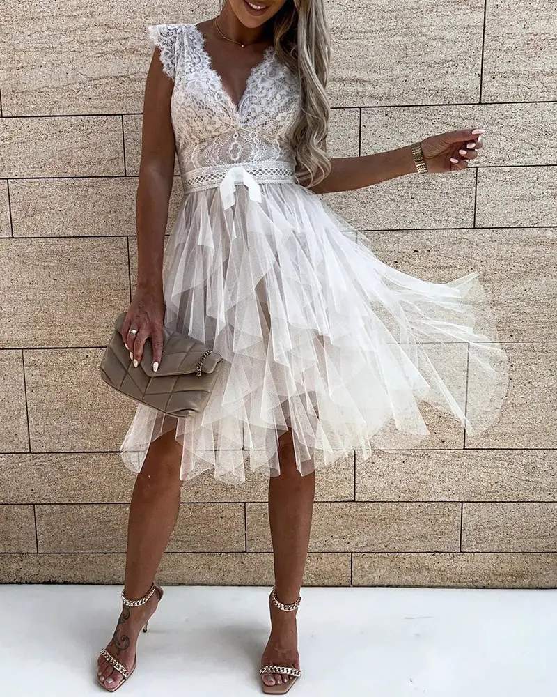 Cute Ruffle Lace Wedding Guest Dress